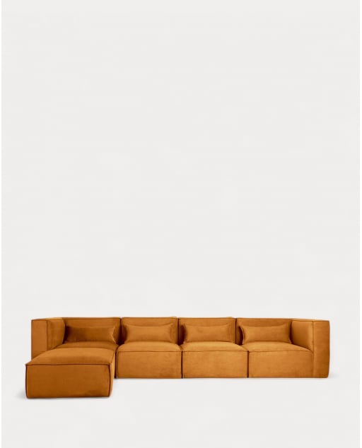 Modulares Sofa 4-Teilig mit 2 Ecksesseln und Pouf aus Kord Kilhe - Kord -Gelb Curry