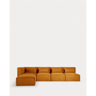 Modulares Sofa 4-teilig mit 3 Sesseln und Pouf aus Kord Kilhe Kord -Gelb Curry - The Masie