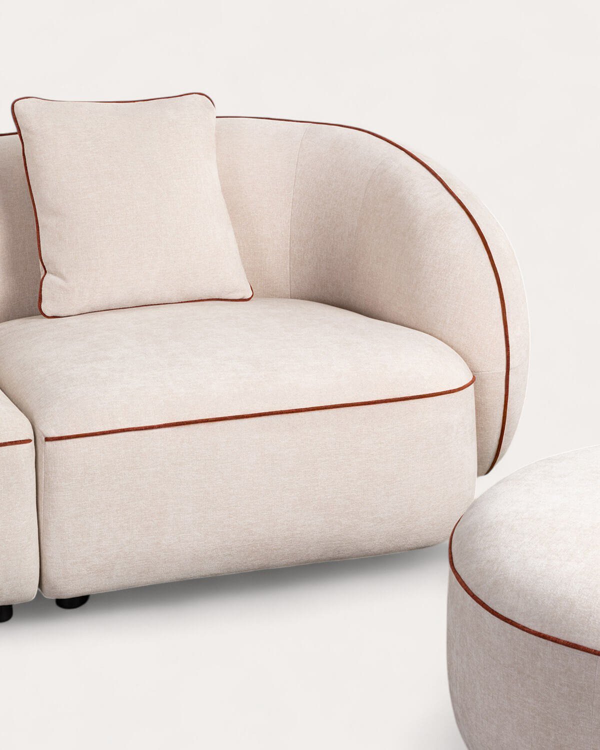 Modulares Zweiteiliges Ecksofa mit Rundem Ilham-Stoffhocker , Galeriebild 6