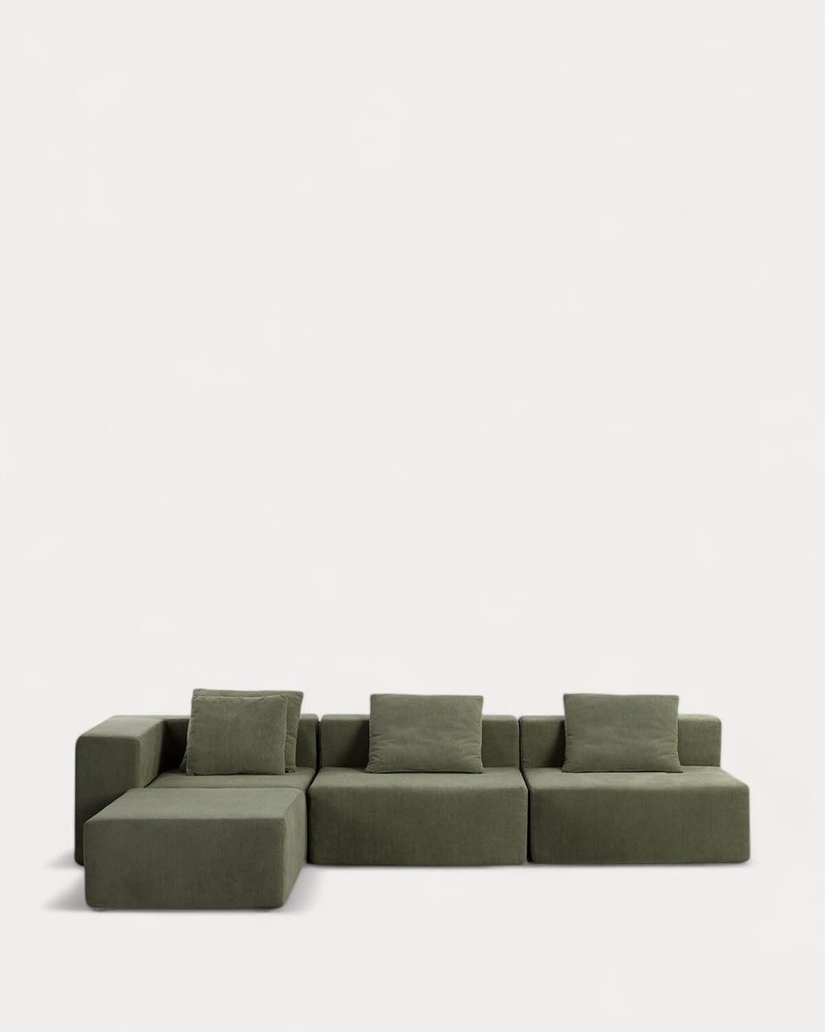 3 Stück Ecksofa mit 2 Sesseln und Cord-Pouf vakuumverpackt Grecia