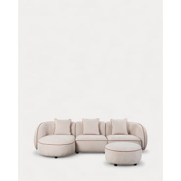 Modulare 3-Teilige Chaiselongue-Sofa mit Ecksofa und rundem Sitzkissen aus Ilham-Stoff Beige Seashell & Chaiselongue links - The Masie