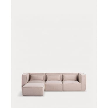 3-teiliges Modularsofa mit 2 Ecksesseln und Stoffpuff Kilhe Stoff -Beige Muschel - The Masie