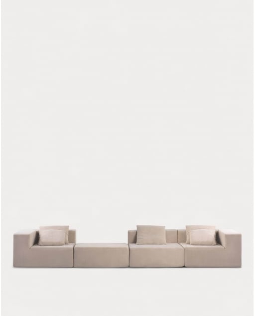 3 Stück Ecksofa mit 1 Sessel und Cord-Pouffe vakuumverpackt Grecia - Kord -Beige Seashell