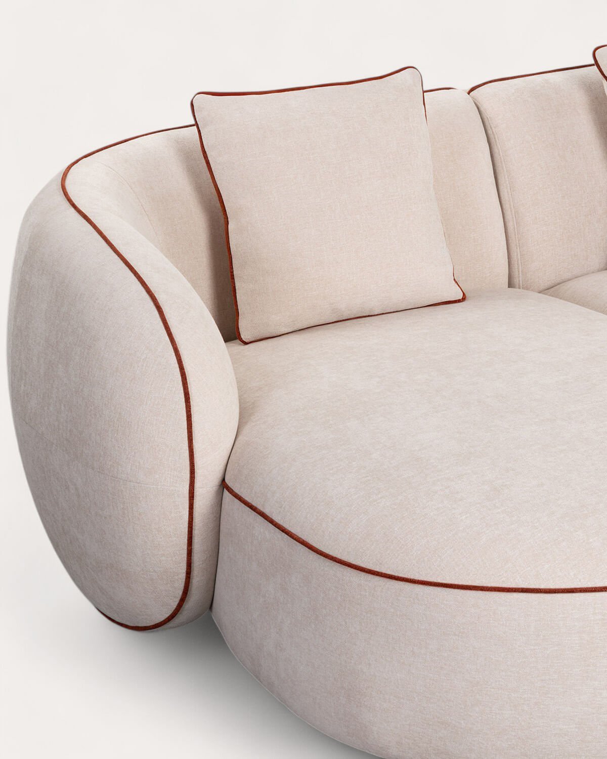 Modulares 3-teiliges Chaiselongue-Sofa mit 2 Sesseln und rundem Ilham-Stoffhocker, Galeriebild 3