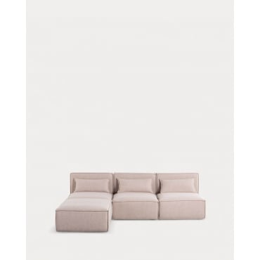 Kilhe Modulares 3-teiliges Sofa und Pouf aus Stoff Stoff -Beige Muschel - The Masie