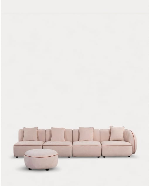 4-teiliges modulares Sofa mit Ecksessel und rundem Ilham-Stoffhocker