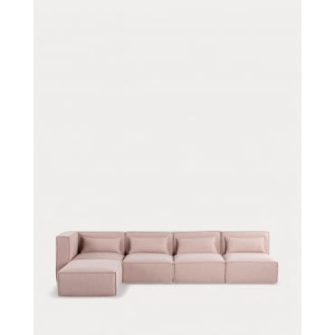 4 Stück Modulares Sofa mit 3 Sesseln und Pouffe aus Stoff Kilhe Stoff -Beige Muschel - The Masie