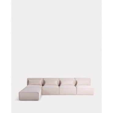 Modulares 4-Teiliges Sofa mit Dickem Kord-Puffsessel Kilhe Grober Kord -Beige Seashell - The Masie