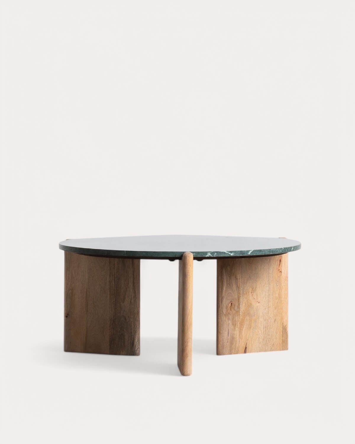 Runder Couchtisch aus Mangoholz und Marmor (Ø86 cm) Crecia, Galeriebild 1