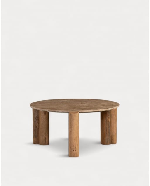 Runder Couchtisch mit Platte aus Travertinmarmor (Ø85 cm) Ethel