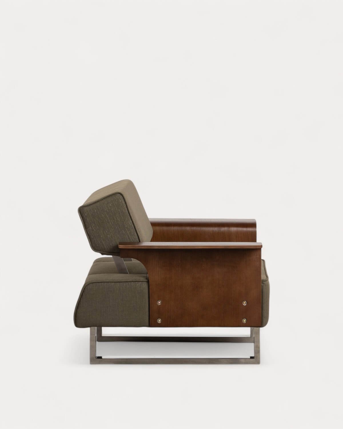 Packung mit 2 Liegen mit Holz- und Stoffarmlehnen 70S Jahre, Galeriebild 2