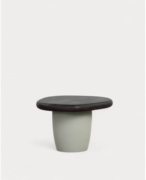Ovaler Beistelltisch aus Akazienholz und Metall (59x58 cm) Brezo