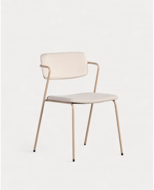 Esszimmerstuhl aus Samt und Stoff Irun - Beige Seashell