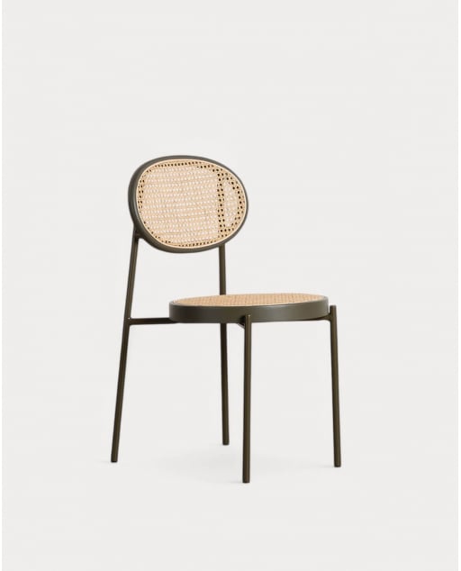 Pack 4 Esszimmerstühle aus Naturrattan und Metall Vili