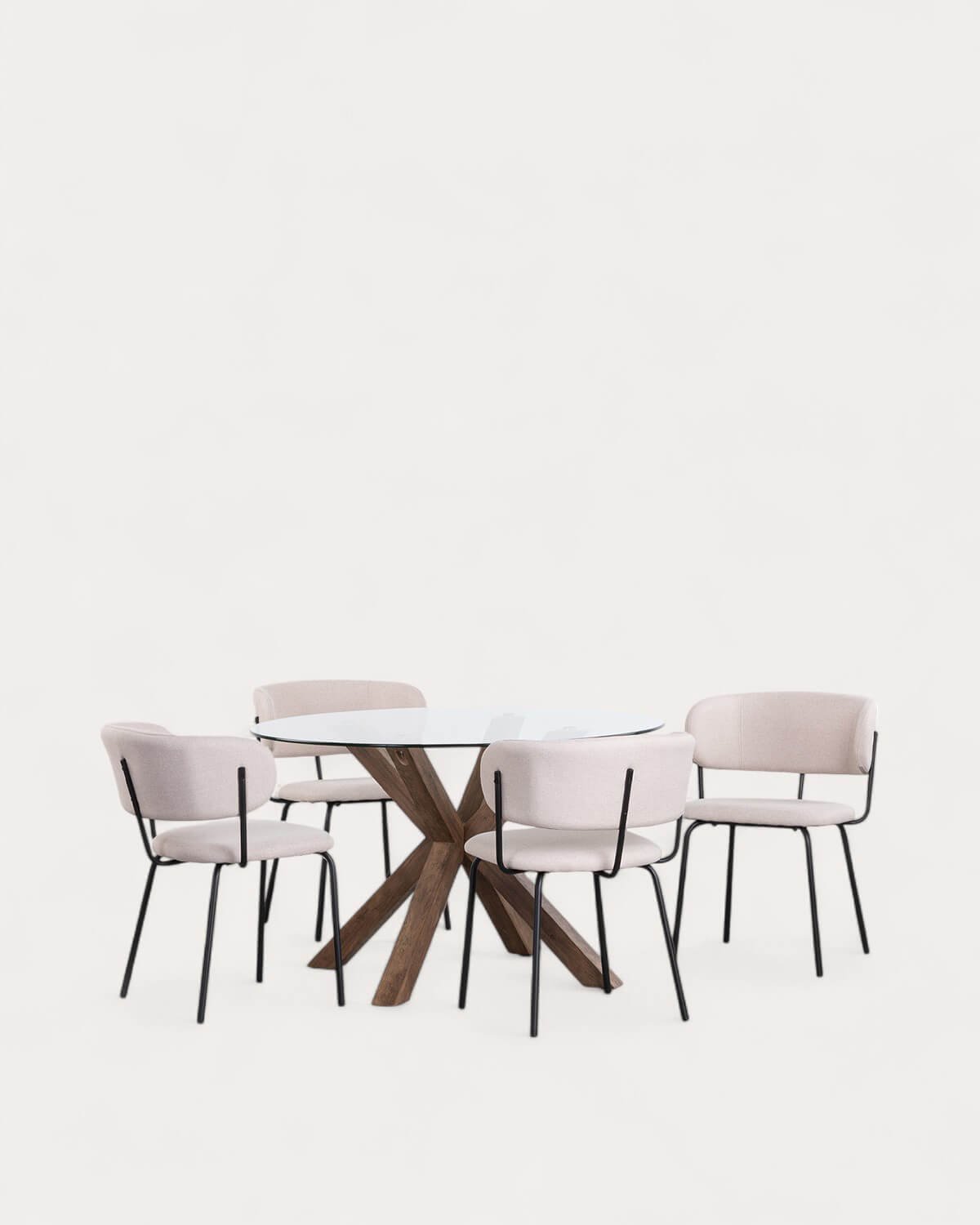 Set aus rundem Glas-Esstisch (Ø120 cm) Vuoto und 4 Stoffstühlen Bons, Galeriebild 1