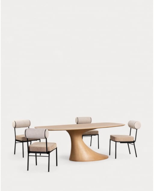 Flawas rechteckiges Esstisch-Set aus Holz (220x100 cm) und 4 Elin-Stoffstühle