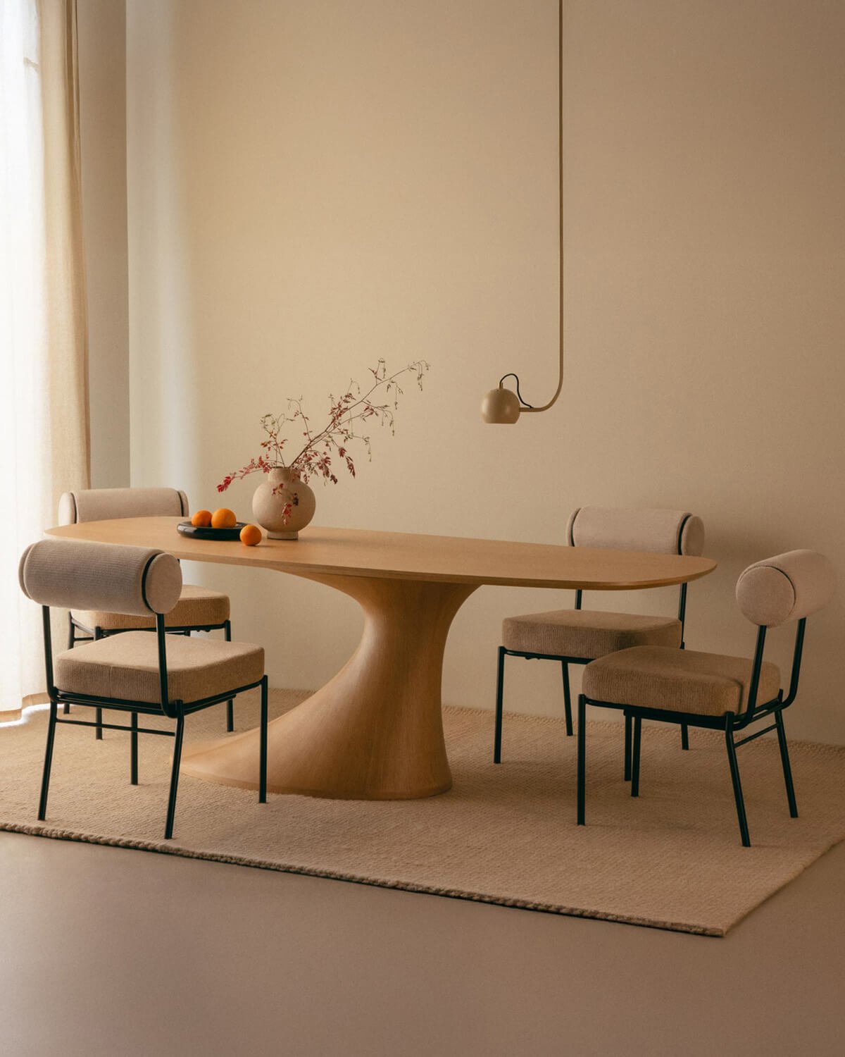 Flawas rechteckiges Esstisch-Set aus Holz (220x100 cm) und 4 Elin-Stoffstühle, Galeriebild 2