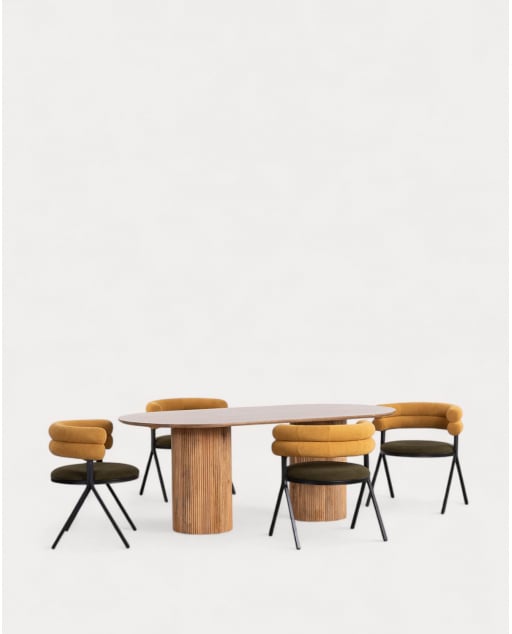 Set Handle Esstisch aus Holz (200x100 cm) Viena und 4 Stühle aus Aixa-Stoff