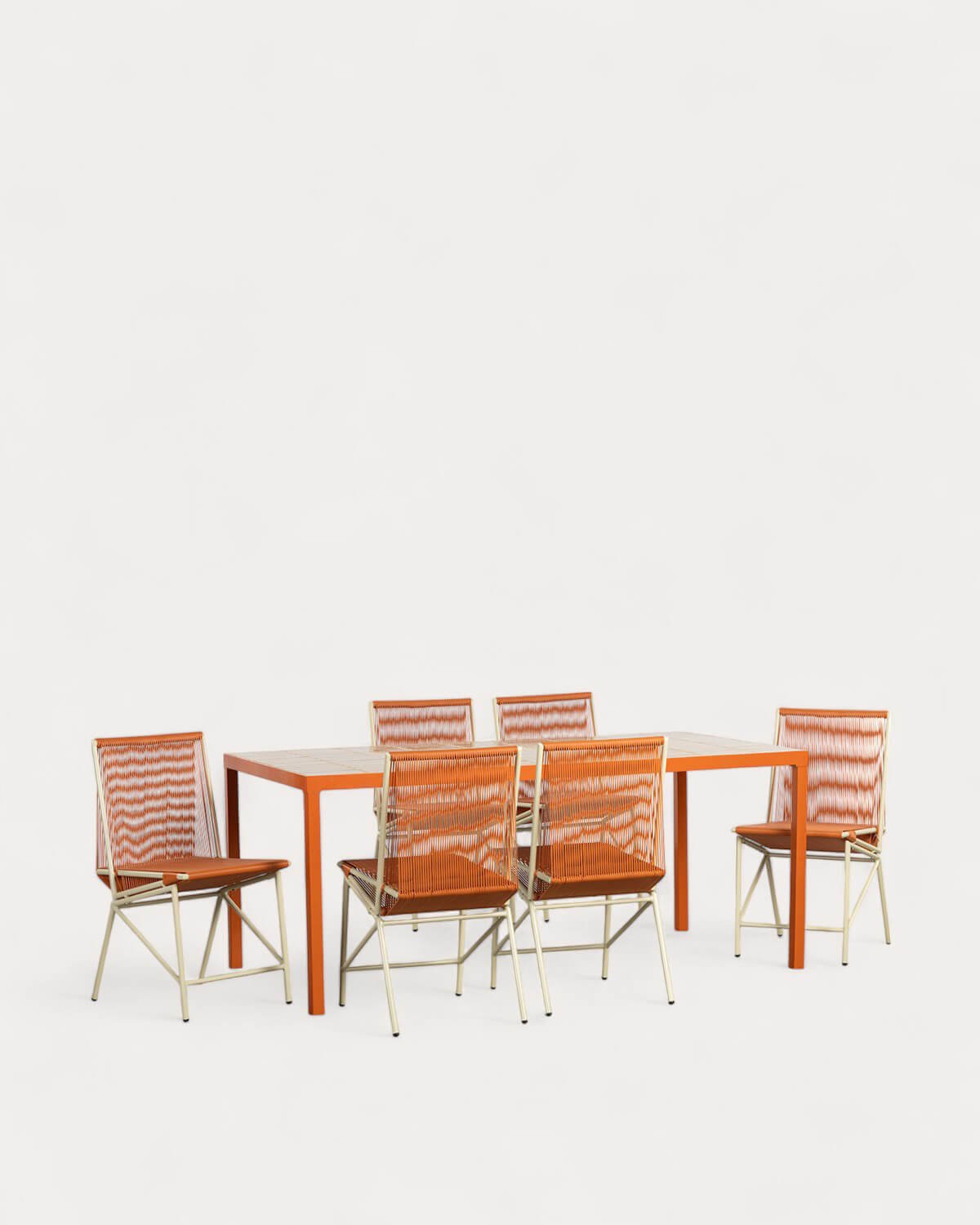 Rechteckiges Esstisch-Set mit Keramik (181x93 cm) Saphir und 6 Rattan- und Metallstühlen Amur, Galeriebild 1