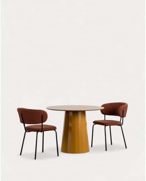 Irem Esstisch-Set aus Holz (Ø100 cm) und 2 Stühle aus Bonse-Stoff