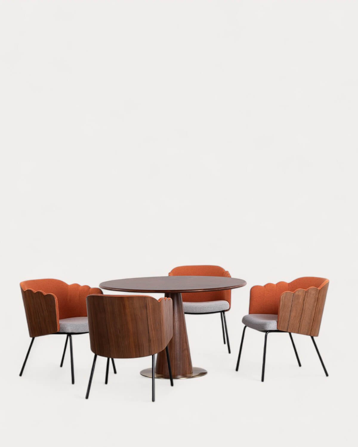 Set aus rundem Esstisch (Ø120 cm) Era aus Holz und 4 Stühlen aus Rene-Stoff, Galeriebild 1