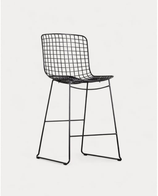 Hoher Barhocker 65 cm aus Metall Aras hohe Rückenlehne - Schwarz