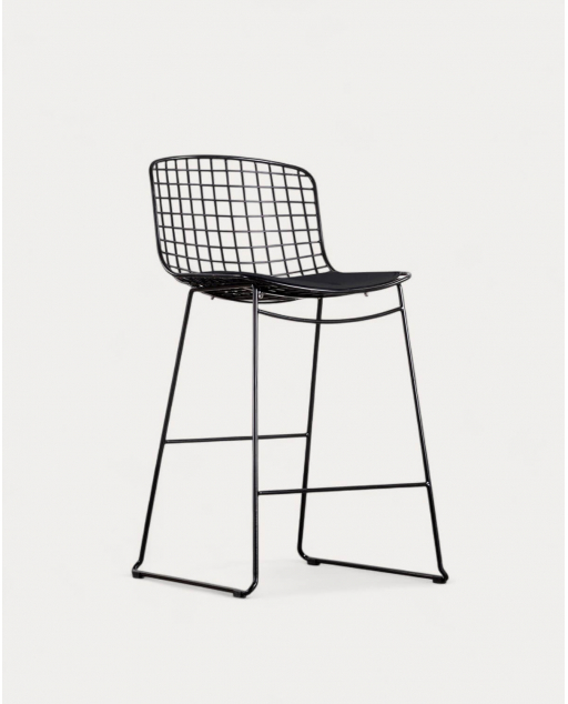 Hoher Metallhocker (66 cm) Aras mit niedriger Rückenlehne - Schwarz