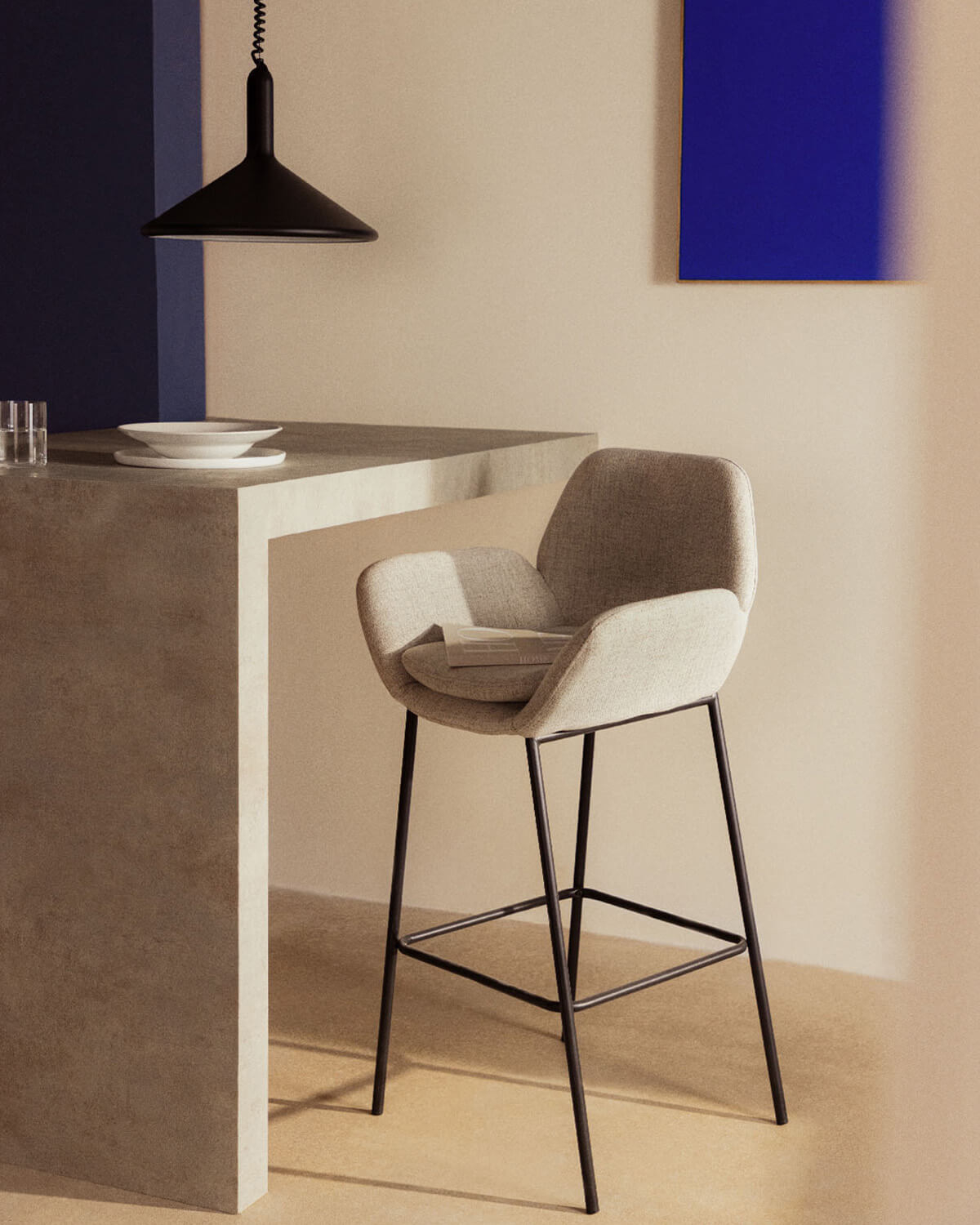 Packen Sie 4 Hohe Hocker aus Metall und Stoff (77 cm) Eider, Galeriebild 2