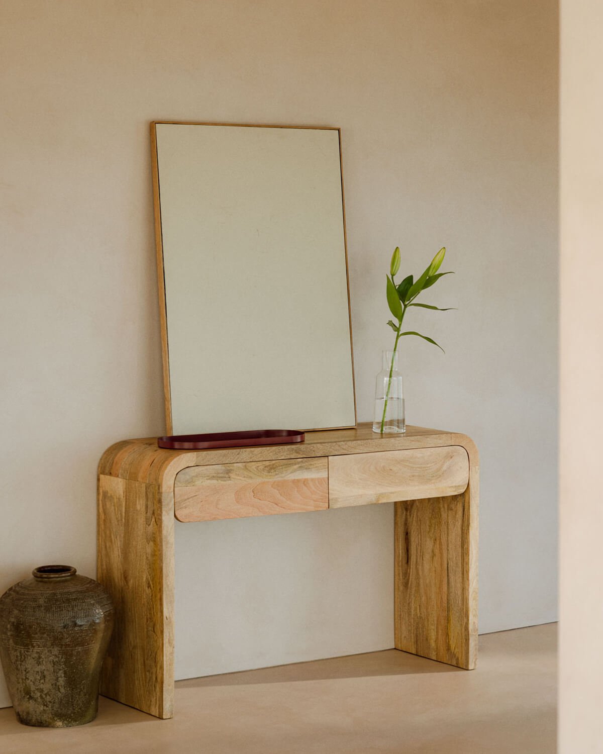 Konsole mit Zwei Schubladen aus Mangoholz (120x40 cm) Vanille, Galeriebild 2