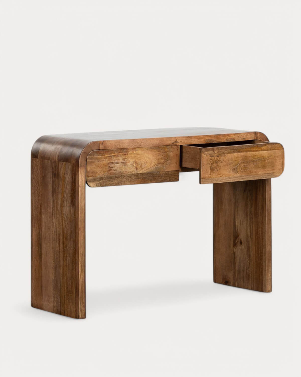 Rechteckige Flurkonsole mit 2 Schubladen 120x40 cm aus Mangoholz Vanile, Galeriebild 6