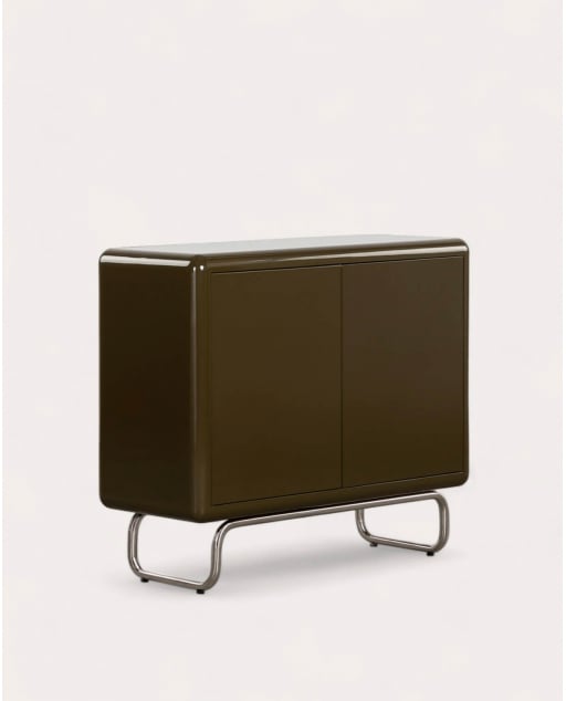 Niedriges Sideboard mit 2 Türen aus Holz und Metall in den Farben Candela Colours - Grün Nori