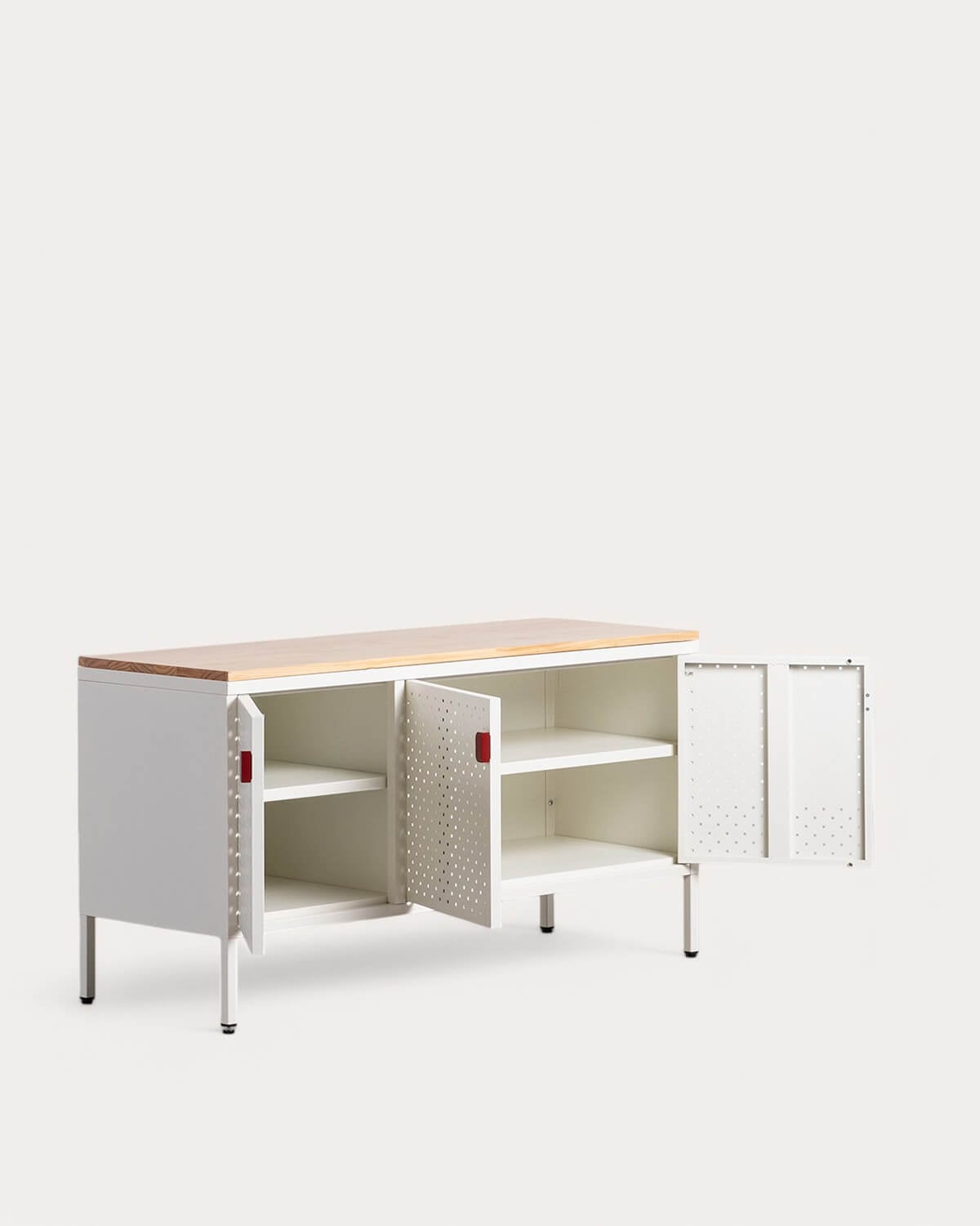 Niedriges Sideboard mit 3 Türen 115x40 cm aus Laminiertem Stahl und Kiefernholz Varys, Galeriebild 4