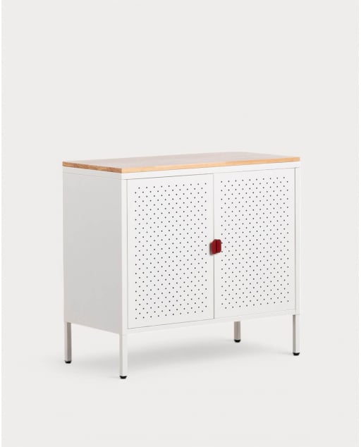 Niedriges Sideboard mit 2 Türen 80x41 cm aus laminiertem Stahl und Kiefernholz Varys - Weiß Alabaster