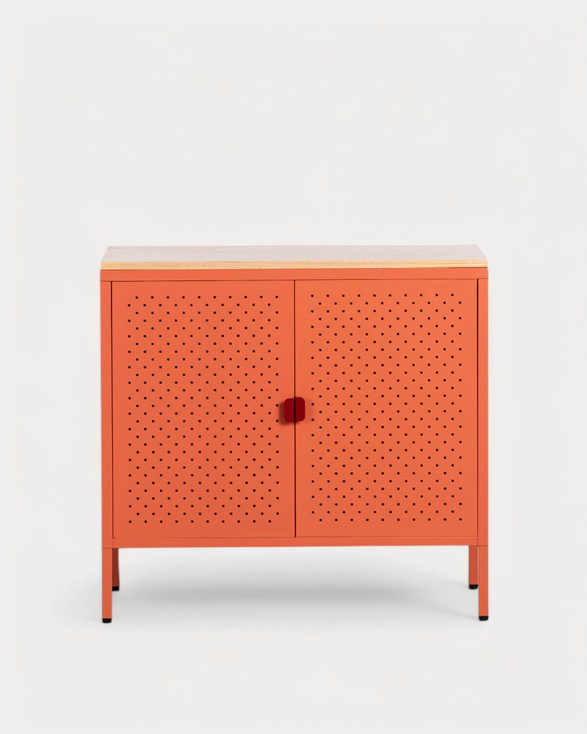 Niedriges Sideboard mit 2 Türen 80x41 cm aus laminiertem Stahl und Kiefernholz Varys, Galeriebild 6