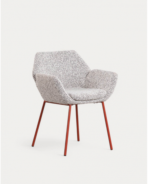 Packen Sie 4 Esszimmerstühle aus Stoff mit Aufdruck und Eider aus Metall