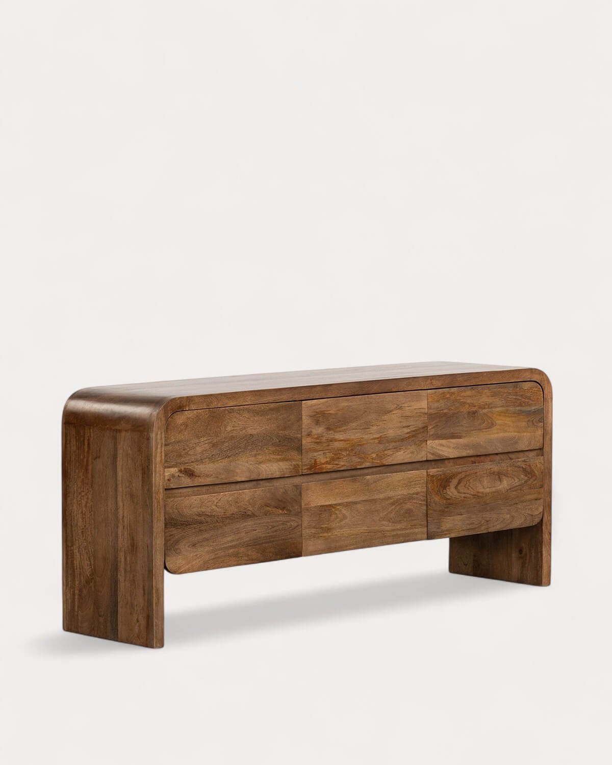 Niedriges Sideboard mit 6 Schubladen 160x40 cm aus Vanile-Mangoholz , Galeriebild 1