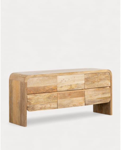 Niedriges Sideboard mit 6 Schubladen aus Vanile-Mangoholz