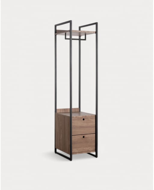 Stehende Garderobe mit zwei Schubladen aus Metall und Holz (180x40 cm) Mirey