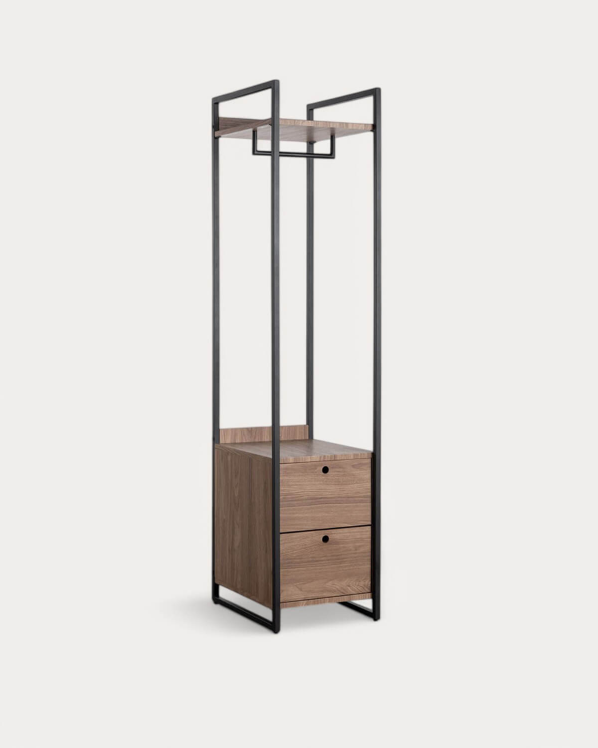 Garderobenständer 180x40 cm mit 2 Schubladen aus Metall und Holz Mirey