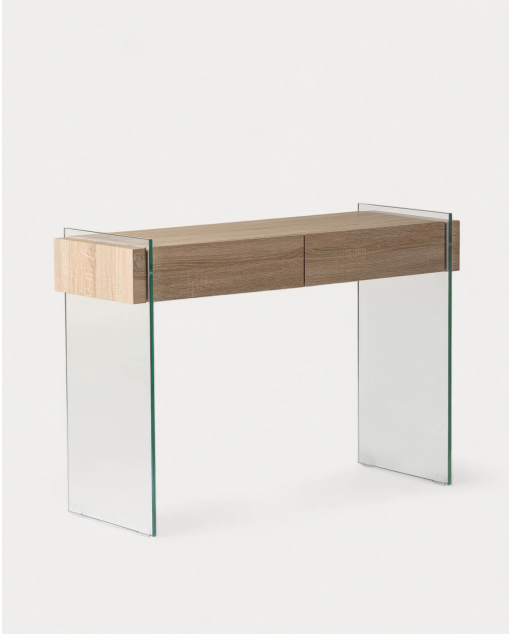 Rechteckige Flurkonsole mit 2 Schubladen 110x40 cm aus Holz und Glas Galad