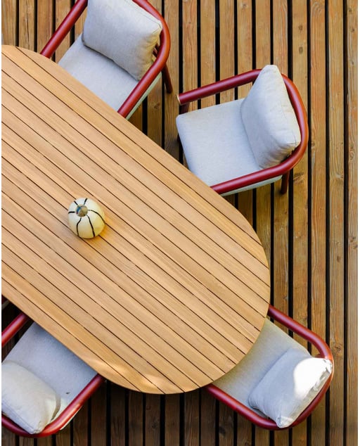 Ovaler Gartentisch aus Aluminium und Teakholz (240x120 cm) Cheryl