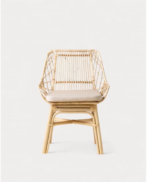 Pack 4 Esszimmerstühle aus natürlichem Rattan mit Melys-Kissen