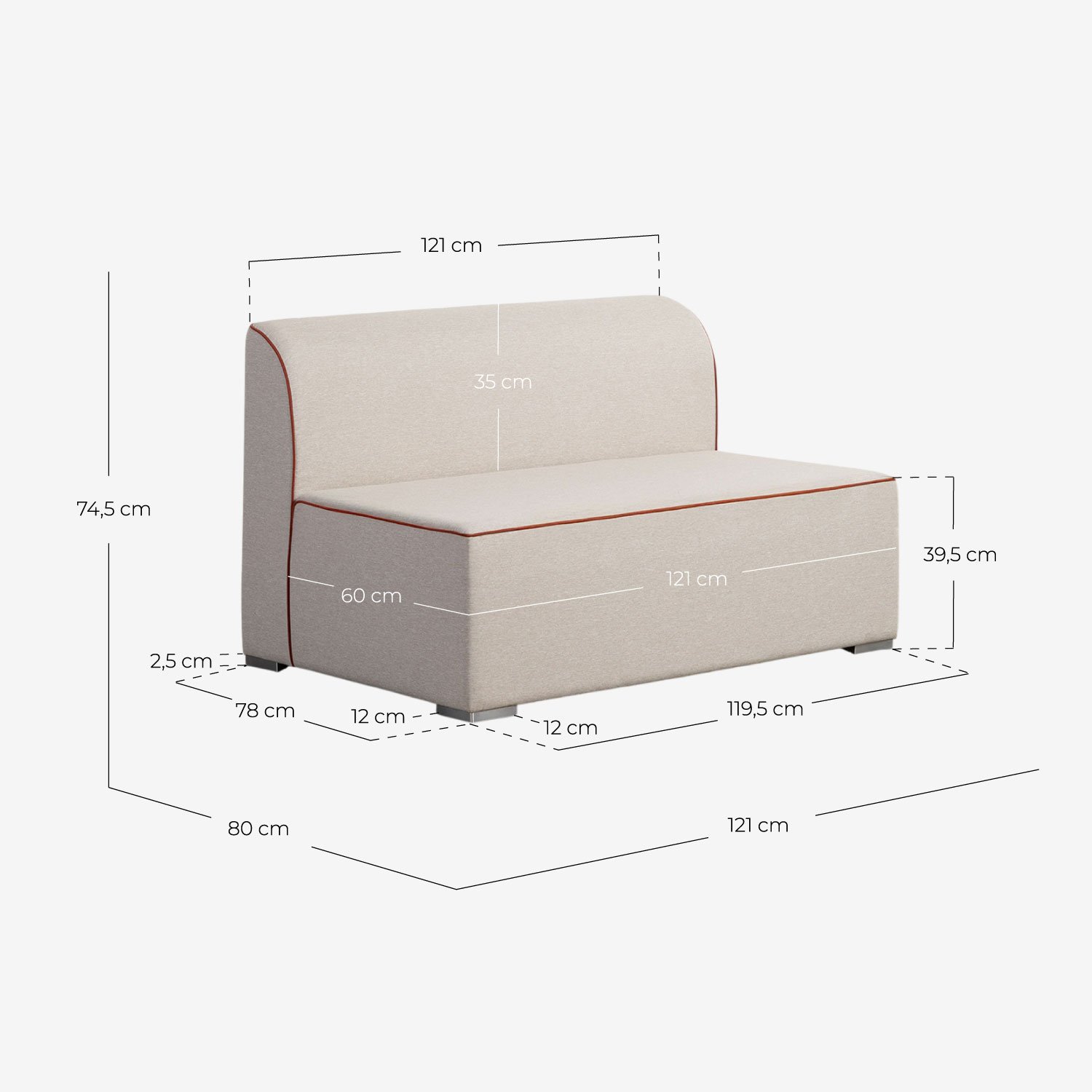 Modulares Gartensofa 2-teilig, 2-Sitzer-Sofa und Stoffsessel Lagos, Maße