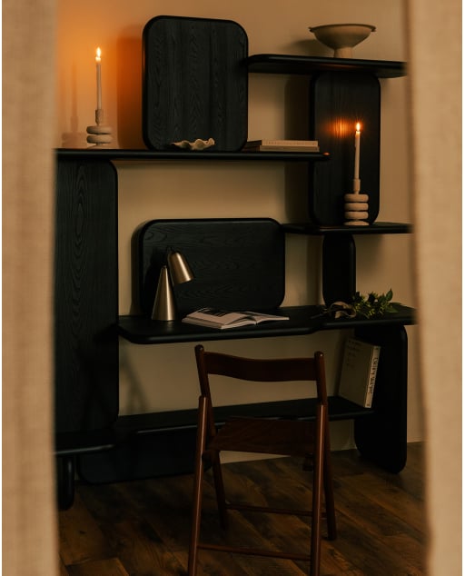 Bücherregal mit Schreibtisch aus Kiefernholz und Ulmenholz (175x60 cm) Kuroen