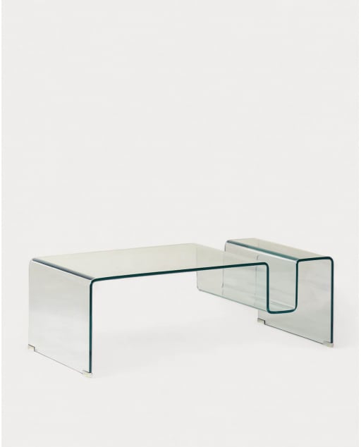 Gebogener Rechteckiger Couchtisch aus Glas (118x60 cm) Adit