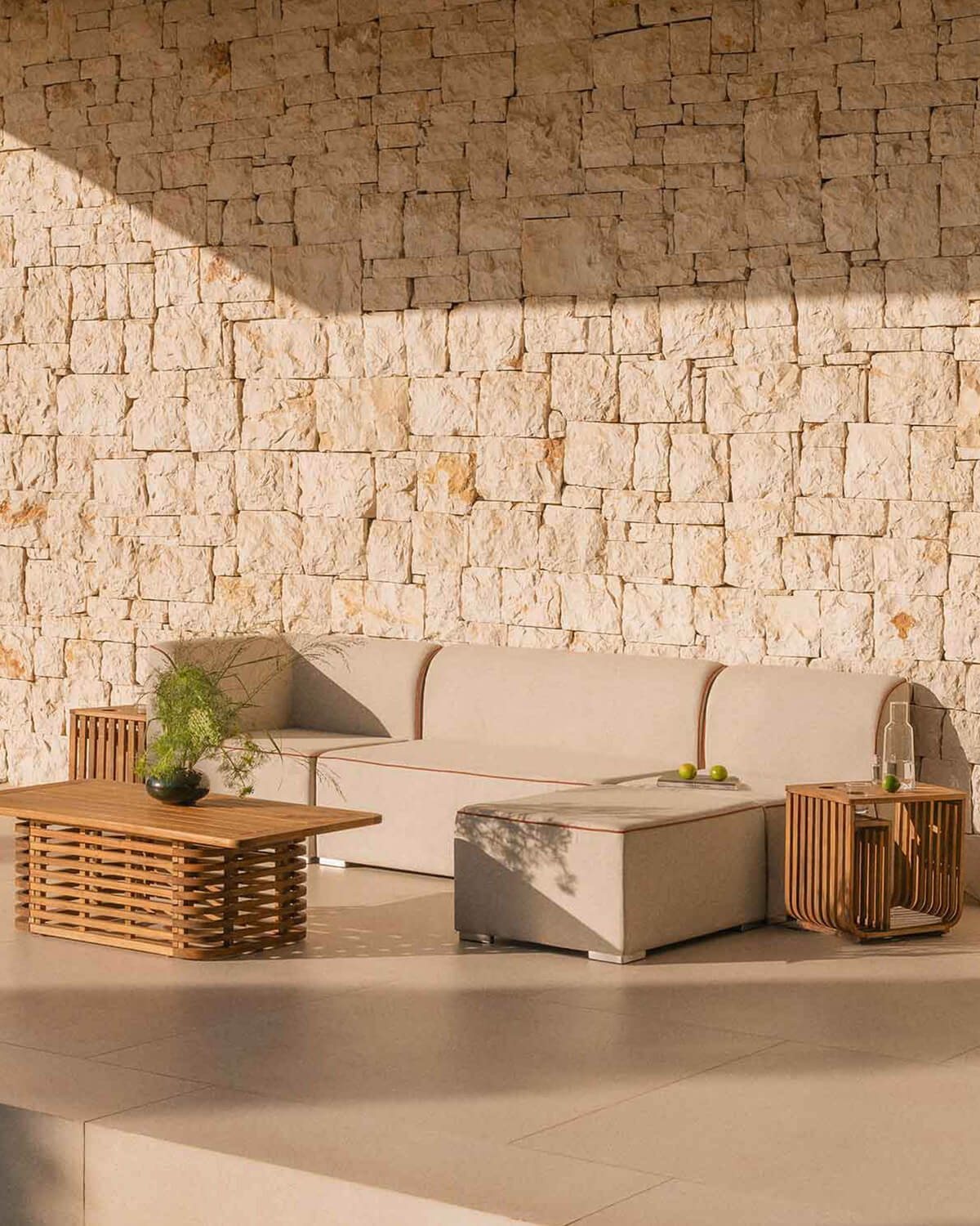 3-Teiliges Modulares Eckgartensofa mit 2-Sitzer-Sofa und Sessel mit Lagos-Stoffbezug, Galeriebild 2