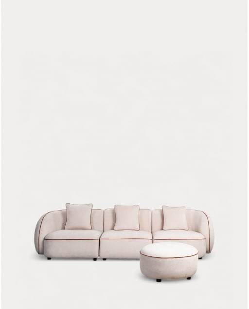 3-teilige Modulare Sofa Ilham mit 2 Ecksitzen und Rundem Stoffhocker