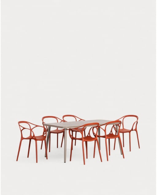 Rechteckiges Tischset Cancun aus Aluminium (160x90 cm) und 6 Erbra-Outdoor-Stühle aus Polypropylen