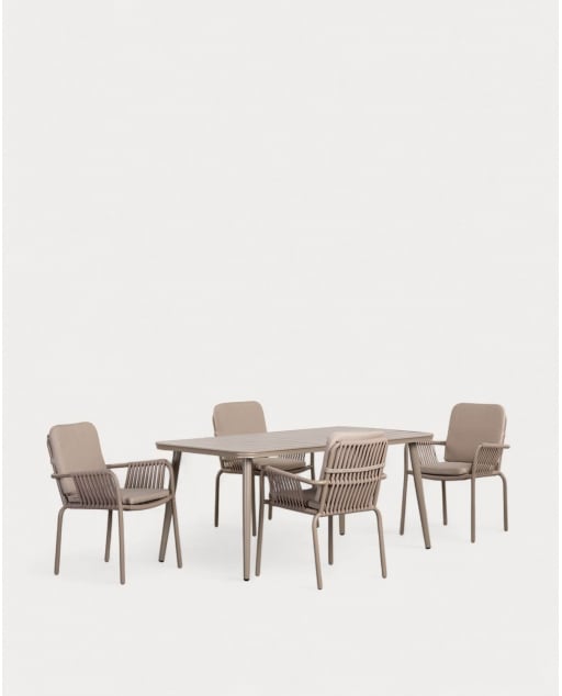 Rechteckiges Tischset Cancun aus Aluminium (160x90 cm) und 4 Drian-Gartenstühle - Braun Clay
