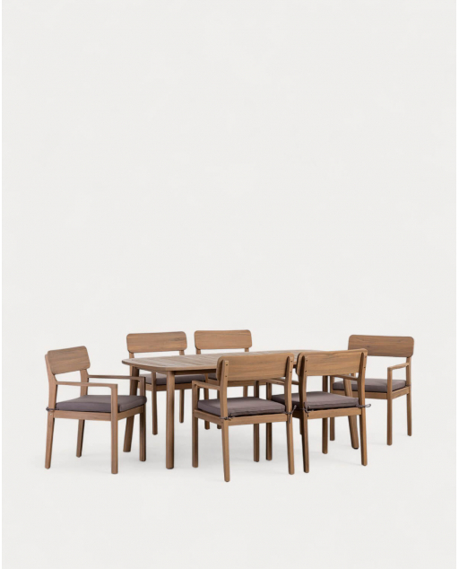 Set mit rechteckigem Tisch 180x100 cm und 6 Gartenstühlen mit Armlehnen aus Akazienholz Mirla - Grau Earl Grey